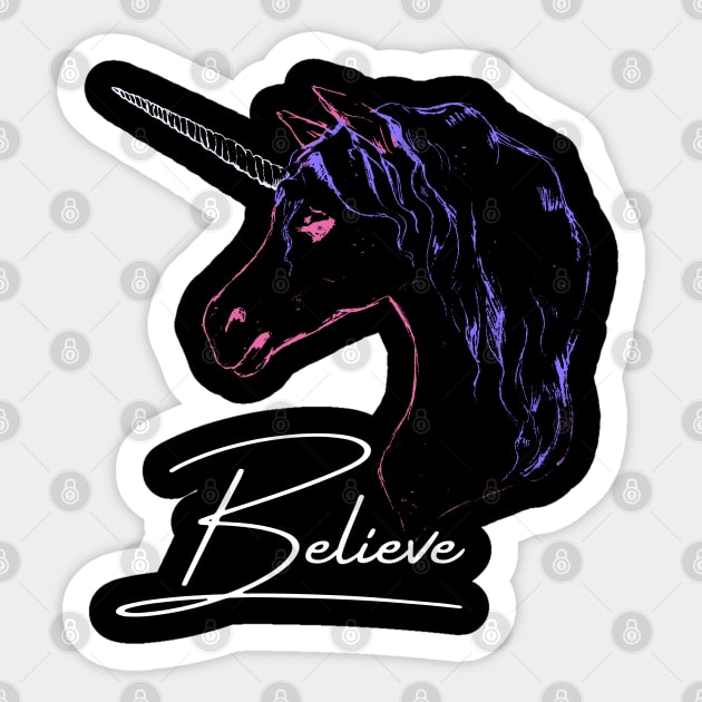 I Still Believe in Unicorns Print Sticker by thepinecones